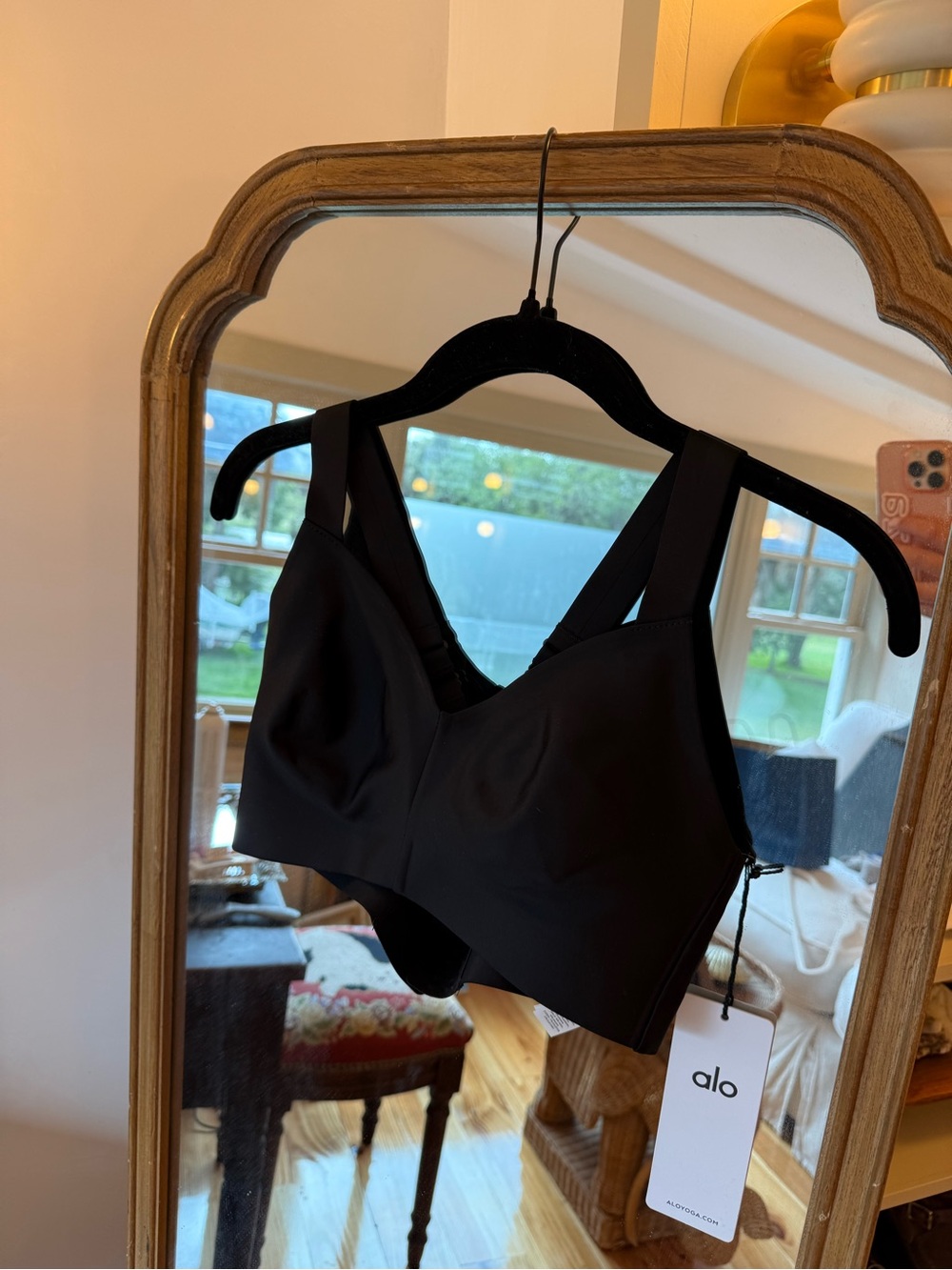 ALO Yoga Black Longline Support Bra with Double Strap